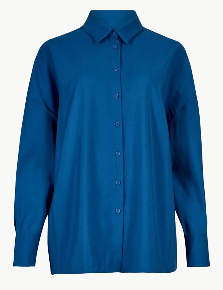 Marks & Spencer Oversized Long Sleeve Shirt Blue