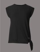 Marks & Spencer Eyelet Rib Tie Short Sleeve Jersey Top Black