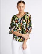 Marks & Spencer Bird Print Tiered Sleeve Shell Top Multi