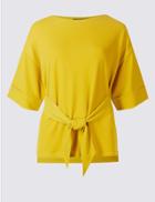 Marks & Spencer Tie Front Round Neck Half Sleeve T-shirt Ochre