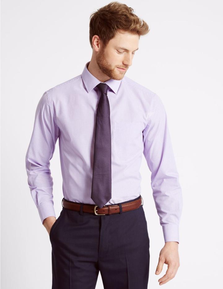 Marks & Spencer 2 Pack Easy To Iron Regular Fit Shirts With Tie Lilac Mix