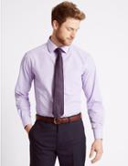 Marks & Spencer 2 Pack Easy To Iron Regular Fit Shirts With Tie Lilac Mix