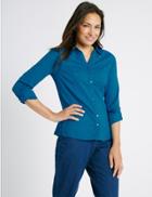 Marks & Spencer Pure Cotton Crinkle 3/4 Sleeve Shirt Turquoise