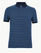Marks & Spencer Cotton Striped Polo Shirt Navy Mix
