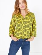 Marks & Spencer Petite Printed 3/4 Sleeve Shirt Yellow Mix