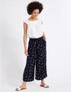 Marks & Spencer Feather Print Cropped Culottes Navy Mix