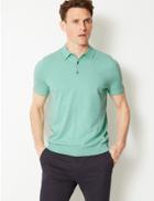 Marks & Spencer Cotton Rich Knitted Polo Pale Aqua