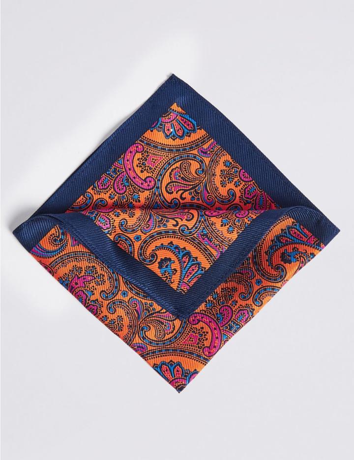 Marks & Spencer Pure Silk Paisley Print Pocket Square Orange