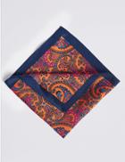 Marks & Spencer Pure Silk Paisley Print Pocket Square Orange
