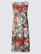 Marks & Spencer Linen Blend Floral Print Tunic Dress Ivory Mix