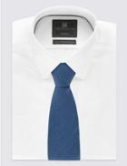 Marks & Spencer Wool Blend Wide Twill Tie Blue Denim