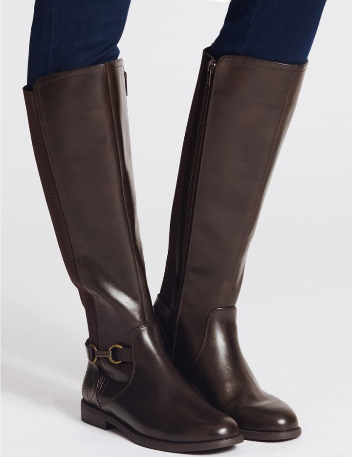 Marks & Spencer Block Heel Knee High Boots Chocolate