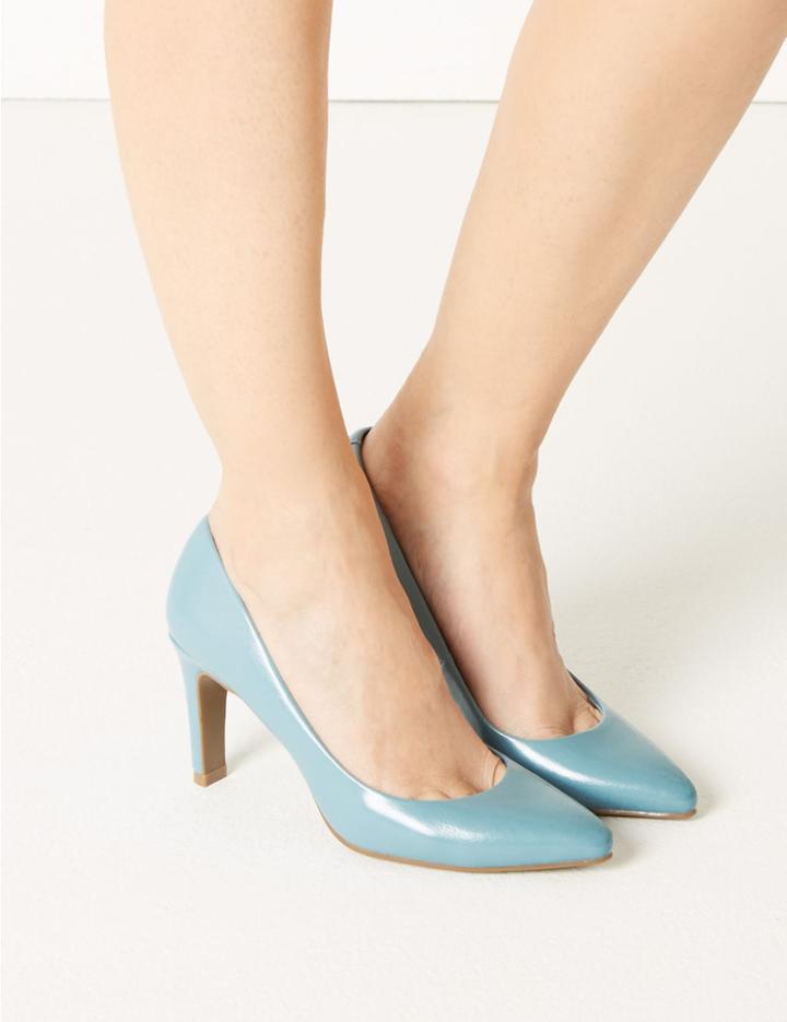Marks & Spencer Stiletto Heel Pointed Toe Court Shoes Light Blue