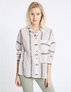 Marks & Spencer Cotton Blend Striped Long Sleeve Shirt White Mix