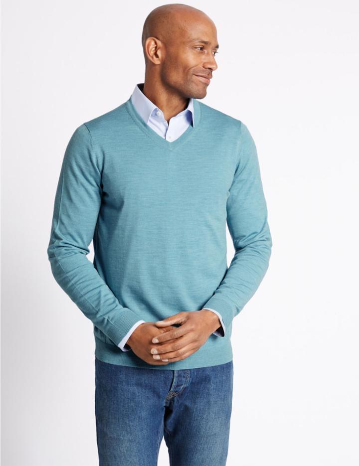Marks & Spencer Pure Merino Wool Jumper Ice Blue