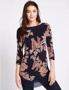 Marks & Spencer Floral Print 3/4 Sleeve Jersey Top Navy Mix
