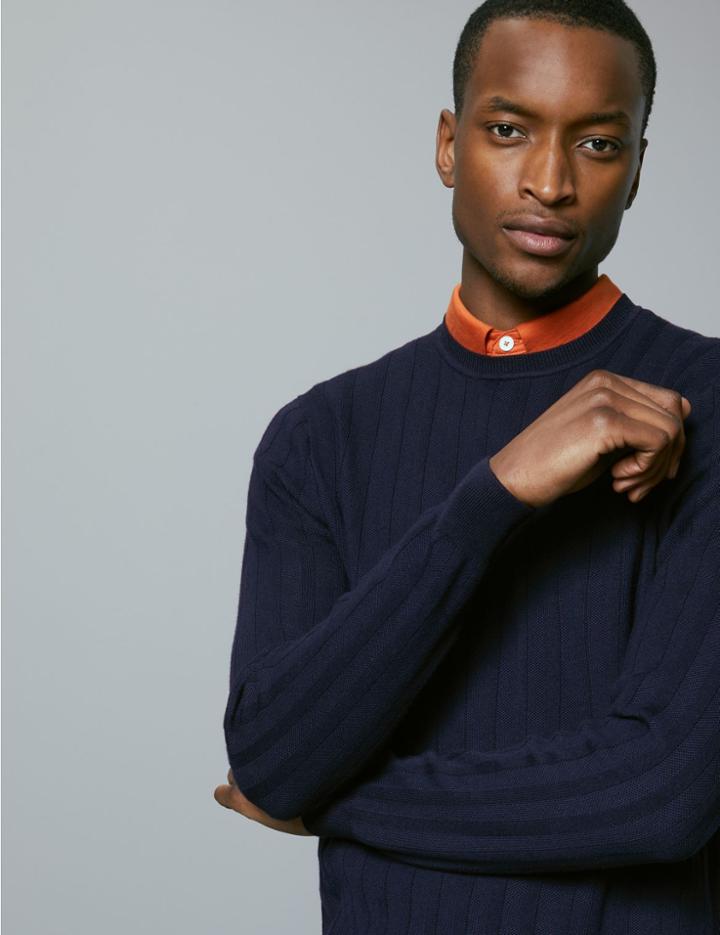 Marks & Spencer Supima&reg; Textured Crew Neck Jumper Navy