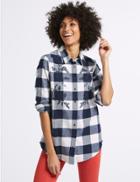 Marks & Spencer Pure Cotton Check Embroidered Shirt Navy Mix