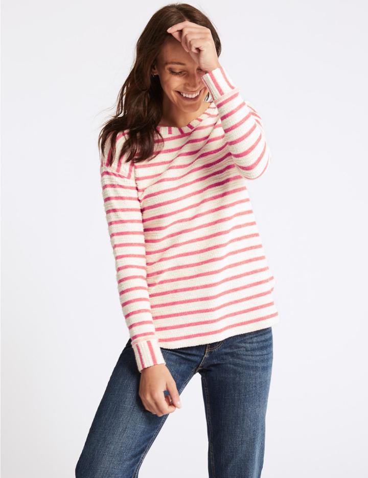 Marks & Spencer Cotton Rich Striped Long Sleeve Top Red Mix