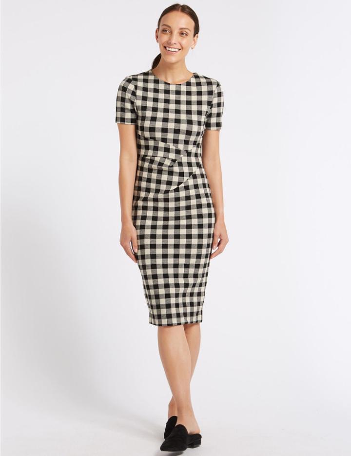 Marks & Spencer Checked Short Sleeve Pencil Dress Multi