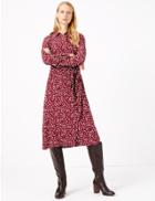 Marks & Spencer Printed Tie Front Shirt Dress Dark Red Mix