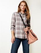 Marks & Spencer Checked Long Sleeve Shirt Light Beige Mix