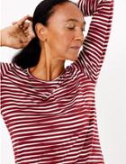 Marks & Spencer Striped Longline Long Sleeve Top Claret
