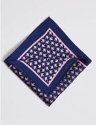 Marks & Spencer Pure Silk Flat Fish Print Pocket Square Navy Mix