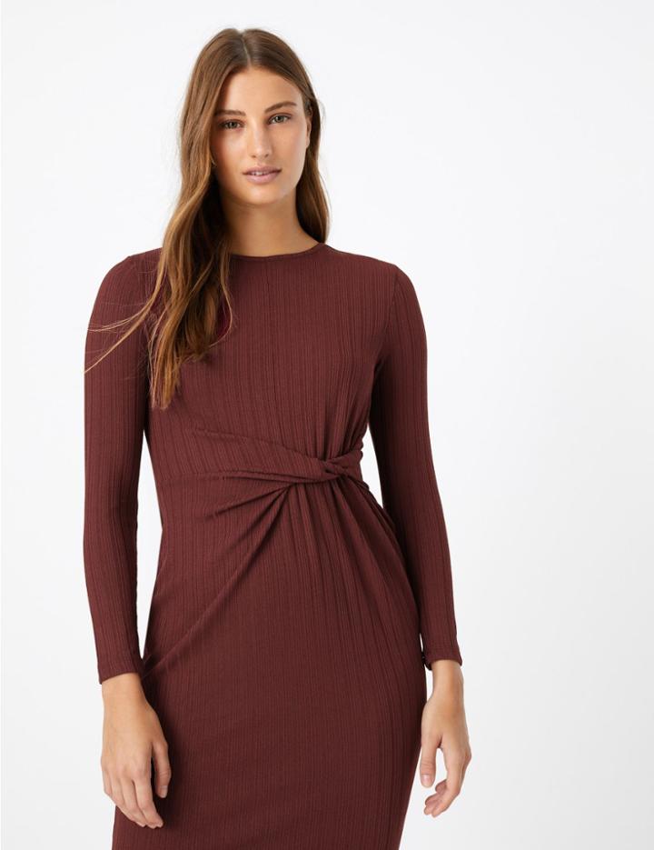 Marks & Spencer Twist Front Bodycon Midi Dress Claret