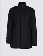 Marks & Spencer Funnel Neck Coat With Wool Navy