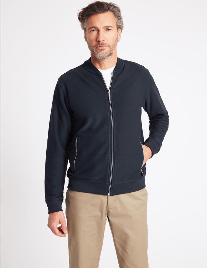 Marks & Spencer Pure Cotton Textured Sweatshirt Navy