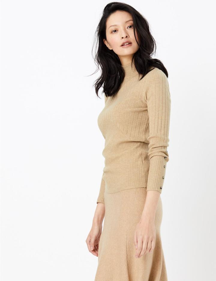 Marks & Spencer Turtle Neck Slim Fit Jumper Camel