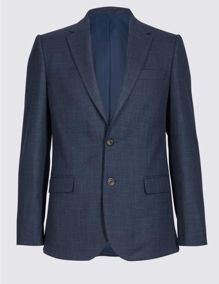 Marks & Spencer Textured 2 Button Slim Fit Jacket Indigo