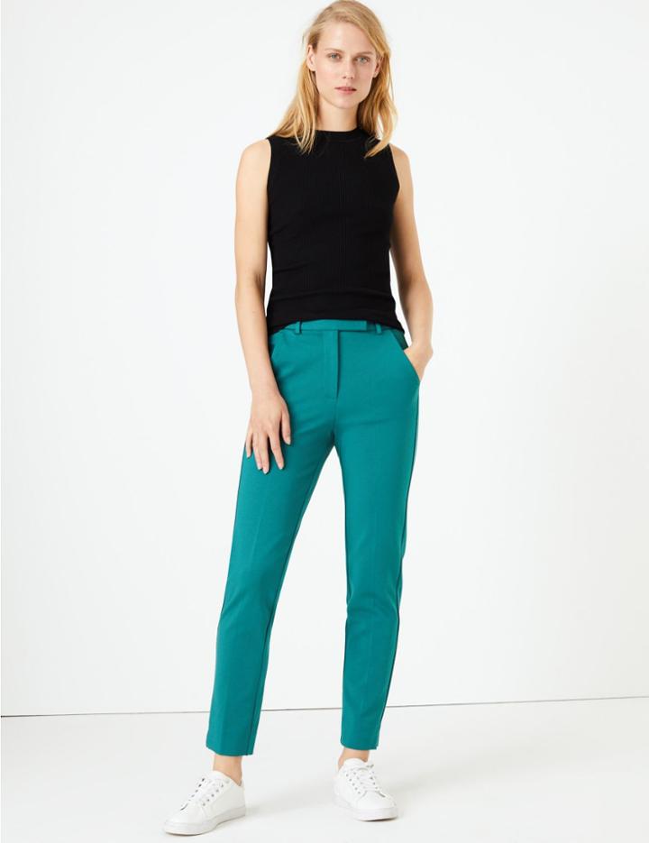 Marks & Spencer Mia Ponte Slim Ankle Grazer Trousers Teal