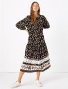 Marks & Spencer Floral Border Print Relaxed Midi Dress Black Mix