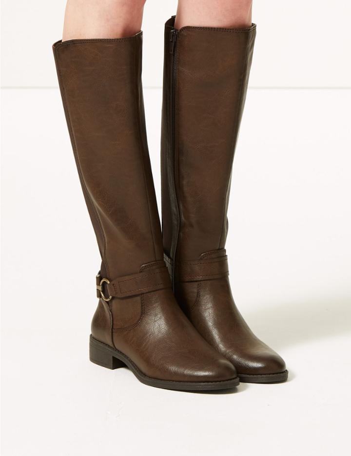 Marks & Spencer Elastic Back Rider Knee Boots Chocolate