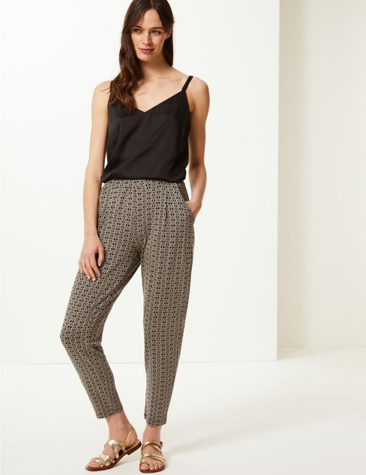 Marks & Spencer Geometric Print Ankle Grazer Peg Trousers Black Mix