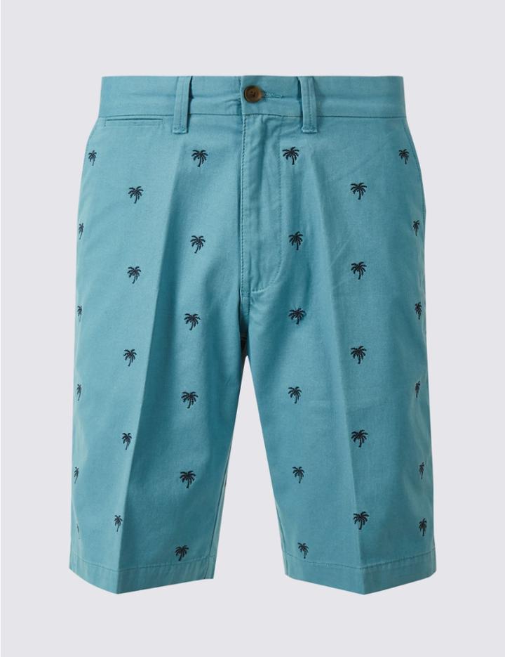 Marks & Spencer Pure Cotton Embroidered Shorts Blue