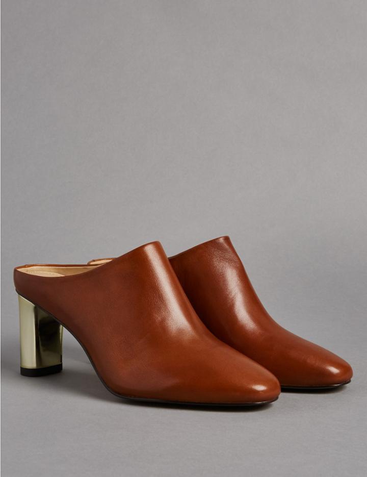 Marks & Spencer Leather Block Heel Mule Shoes With Insolia&reg; Tan