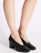 Marks & Spencer Leather Block Heel Court Shoes Black Mix