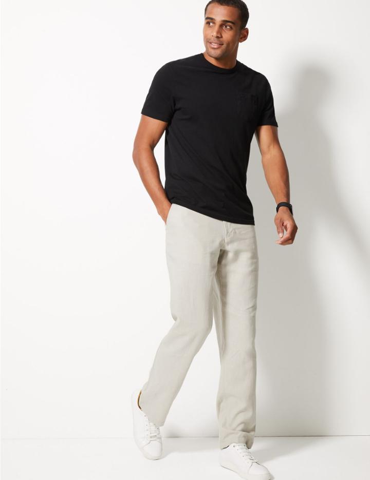 Marks & Spencer Linen Blend Trousers Light Stone