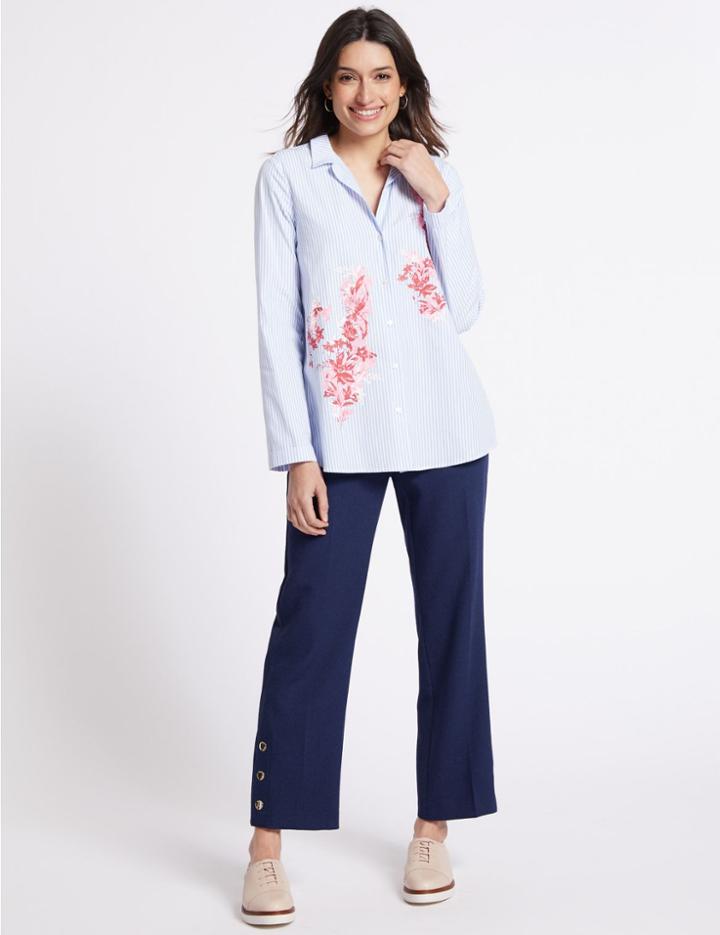 Marks & Spencer Button Detail Straight Leg Cropped Trousers Navy