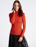 Marks & Spencer Ribbed Polo Neck Jumper Dark Orange