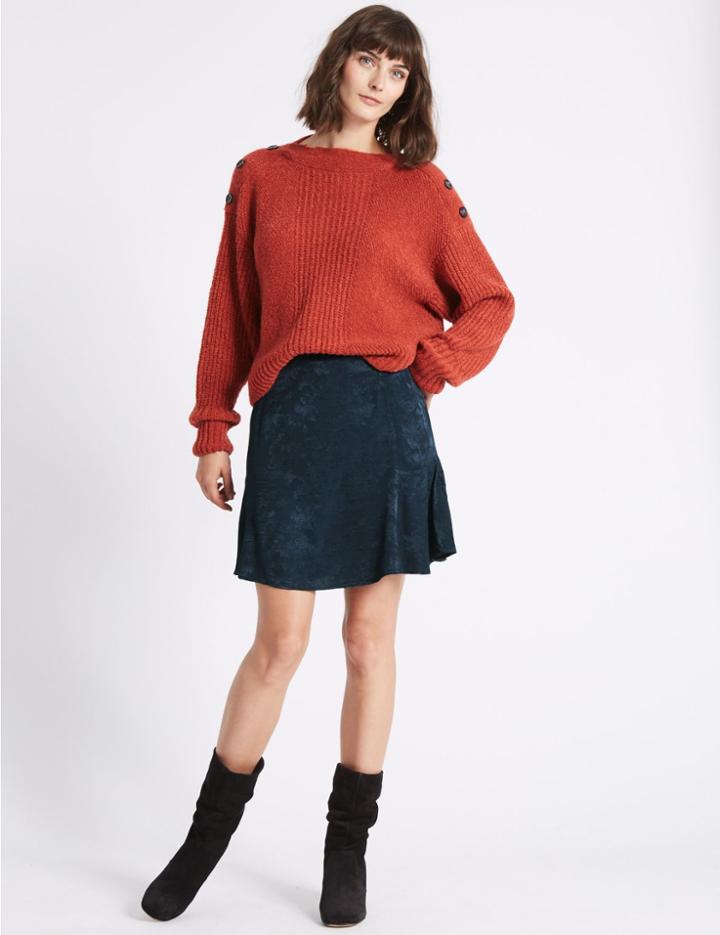 Marks & Spencer Jacquard Flippy A-line Mini Skirt Navy