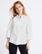 Marks & Spencer Petite Cotton Rich 3/4 Sleeve Shirt White