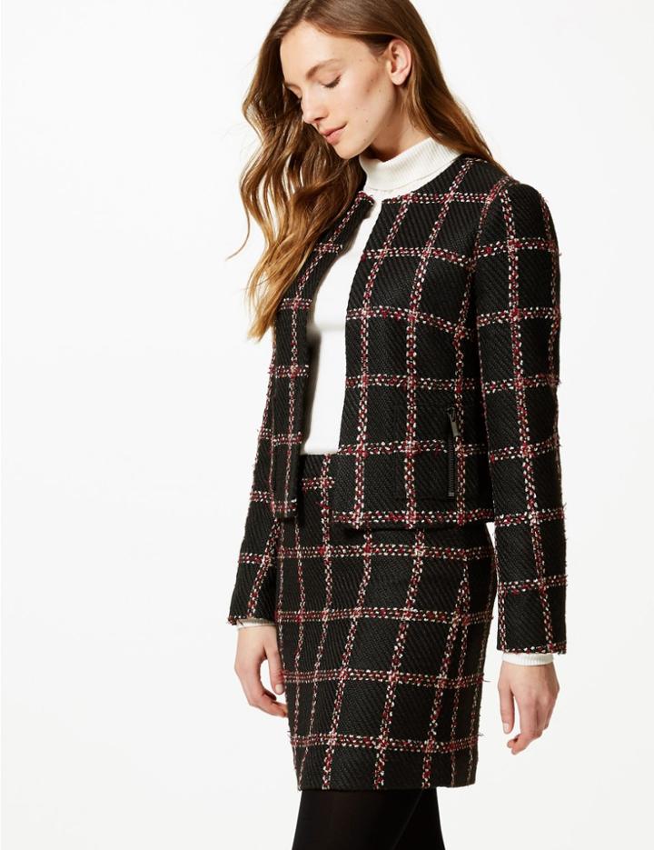 Marks & Spencer Checked Mini Pencil Skirt Black Mix