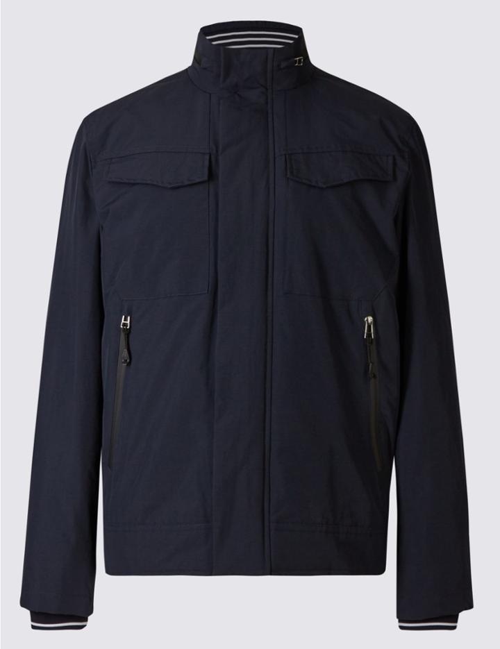 Marks & Spencer Fleece Bomber Jacket With Stormwear&trade; Dark Navy