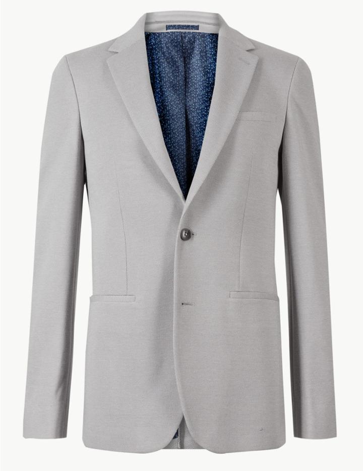 Marks & Spencer Cotton Blend Slim Fit Jacket Light Grey