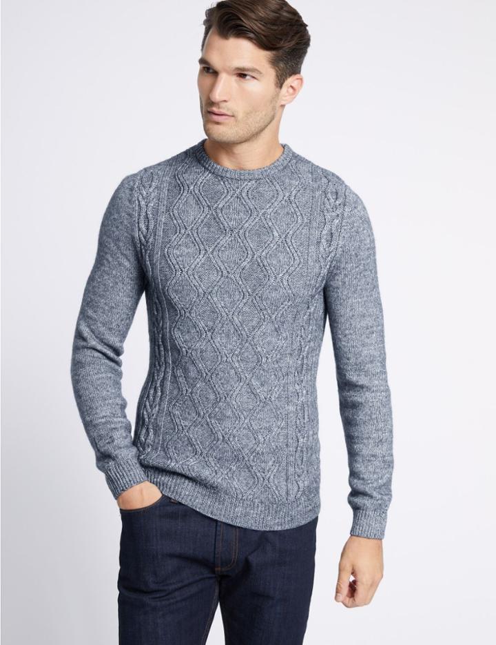 Marks & Spencer Cotton Rich Cable Knit Jumper Denim