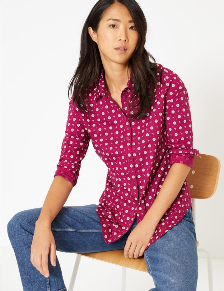 Marks & Spencer Cotton Rich Floral Print Slim Fit Shirt